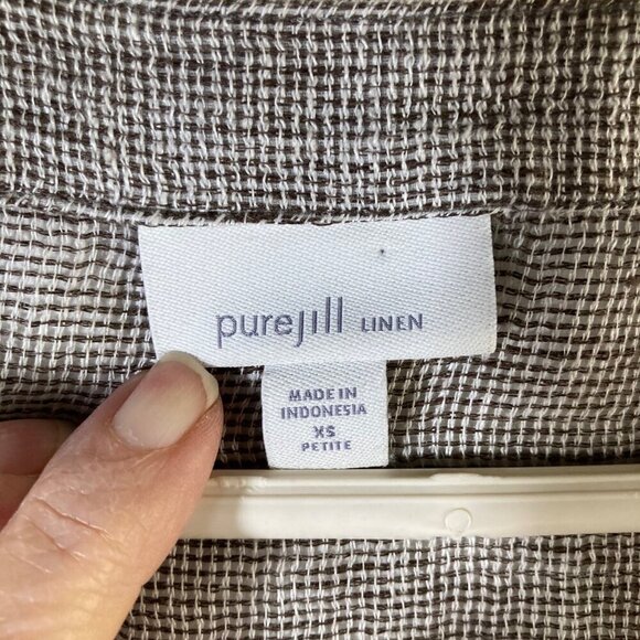 Womens Purejill Linen Top V Neck 3/4/Sleeve Marled Brown XS Open Weave Linen - Picture 7 of 8